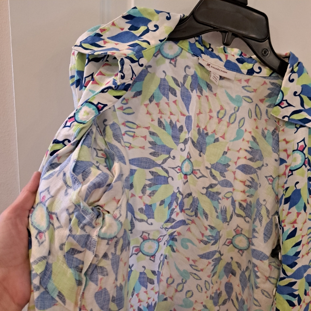 JM collection 100% Linen floral top shirt button down size 12 - Picture 15 of 15